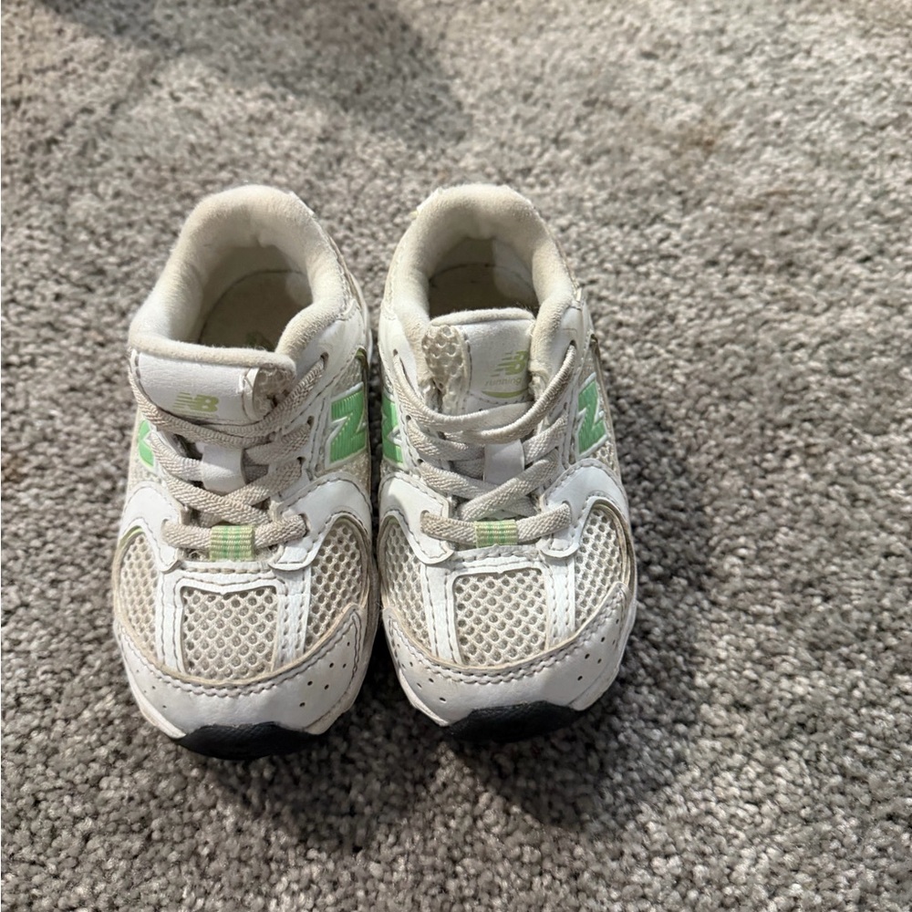 New Balance Kids White and Light Green Sneakers